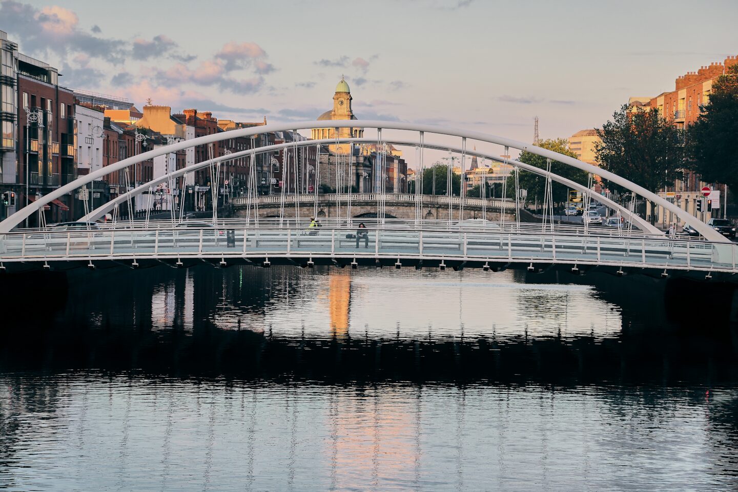 Serene view of the Liffey river's bridge, Dublin Ireland